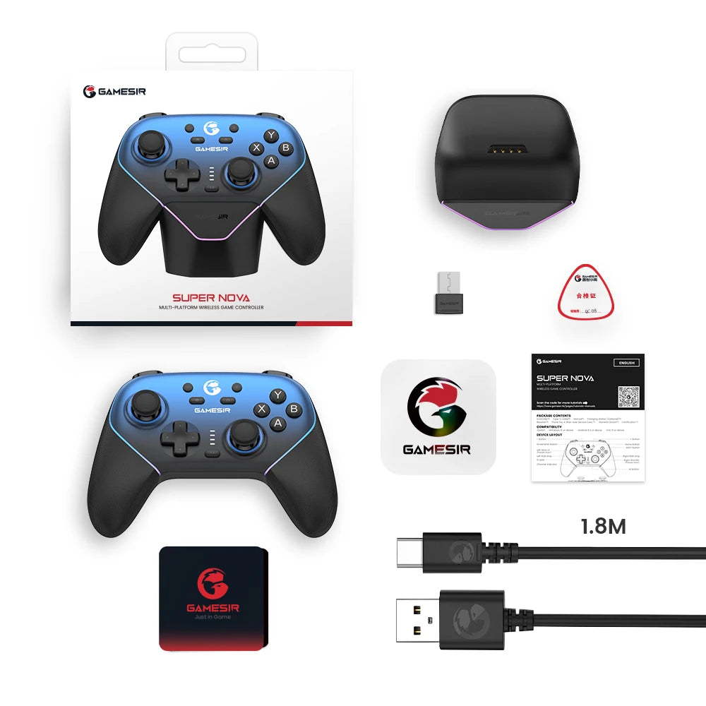 GameSir Super Nova Wireless Switch Controller with Charging Station, Hall Effect Joystick for PC Nintendo Switch 2 Android Phone