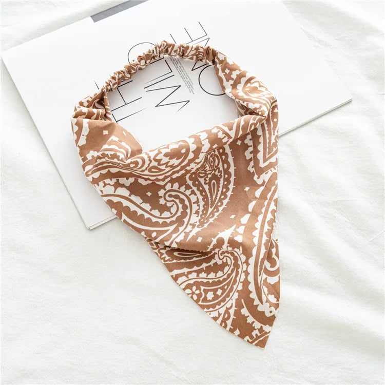 2022 Summer Vintage Print Flower Beach Bandana Hair Scarf Fashion Elastic Rubber Headbands for Women Girl Hair Accessories